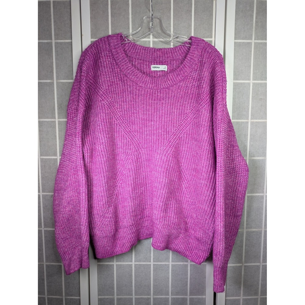 Sonoma Womens Sweater XL Magenta Chunky Knit Oversized Crewneck Pullover Layer